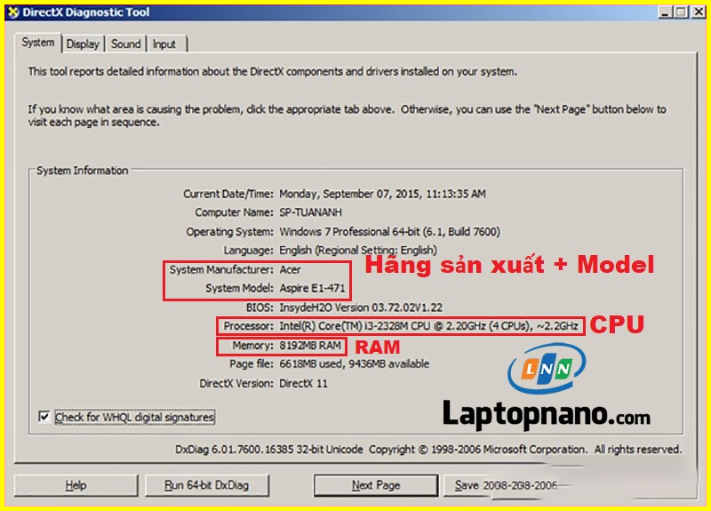 Kiểm tra cấu hình phần cứng của acer aspire cũ