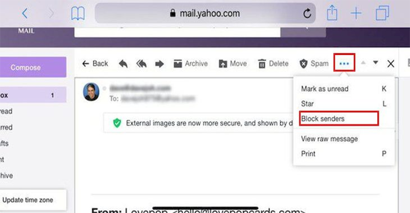 Cách chặn email trên yahoo mail