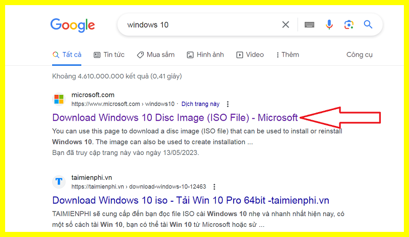 Vào Google gõ Windows 10