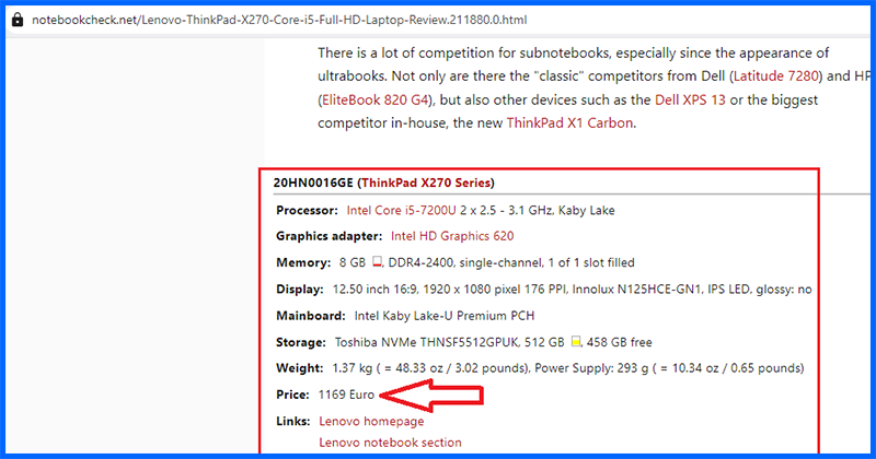 tham khảo so sánh giá thị trường Lenovo Thinkpad X270