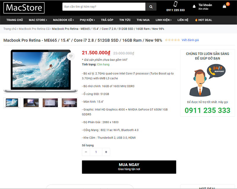 Tham khảo giá Macbook Pro Retina 2013 ME665 15 inch i7