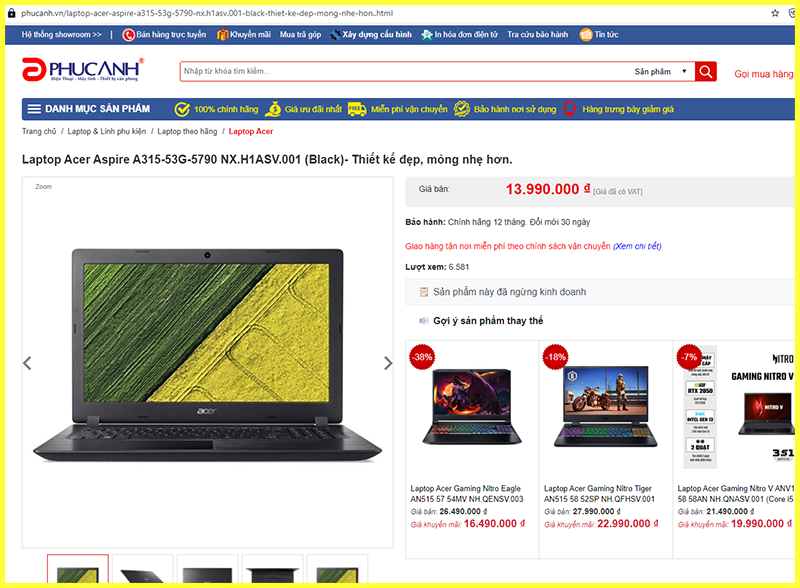 Tham khảo giá bán Laptop Acer Aspire 3 A315-53G i5-8250U trên thị trường