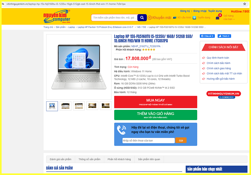 Tham khảo giá bán Laptop HP 15s fq5160TU Core i5-1235U trên thị trường 2