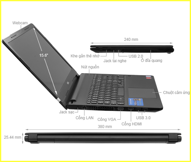 Laptop Dell Vostro 3578 i5 8250U kết nối đa dạng