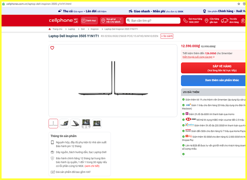 Tham khảo giá bán Laptop Dell inspiron 3505 AMD Ryzen 3 3250u trên thị trường 1