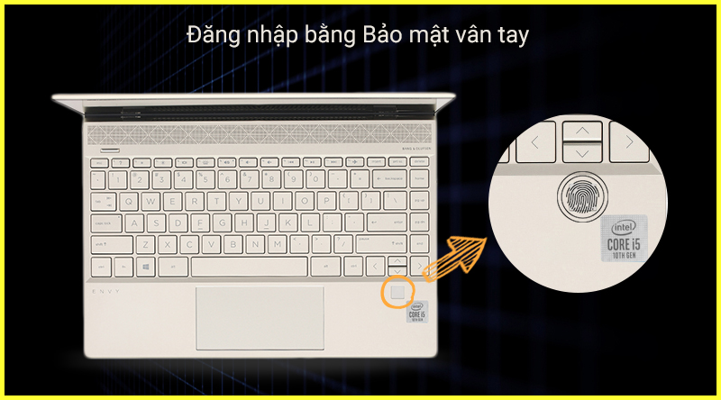 Laptop HP Envy 13 aq0026TU i5-8265U trang bị bảo mật vân tay tiện lợi 