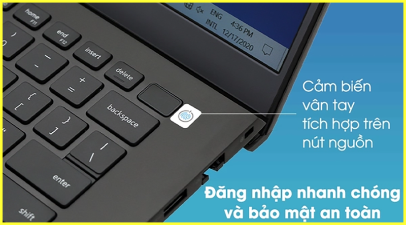 Laptop Dell Vostro 5402 i5-1135G7 trang bị bảo mật vân tay tiên tiến