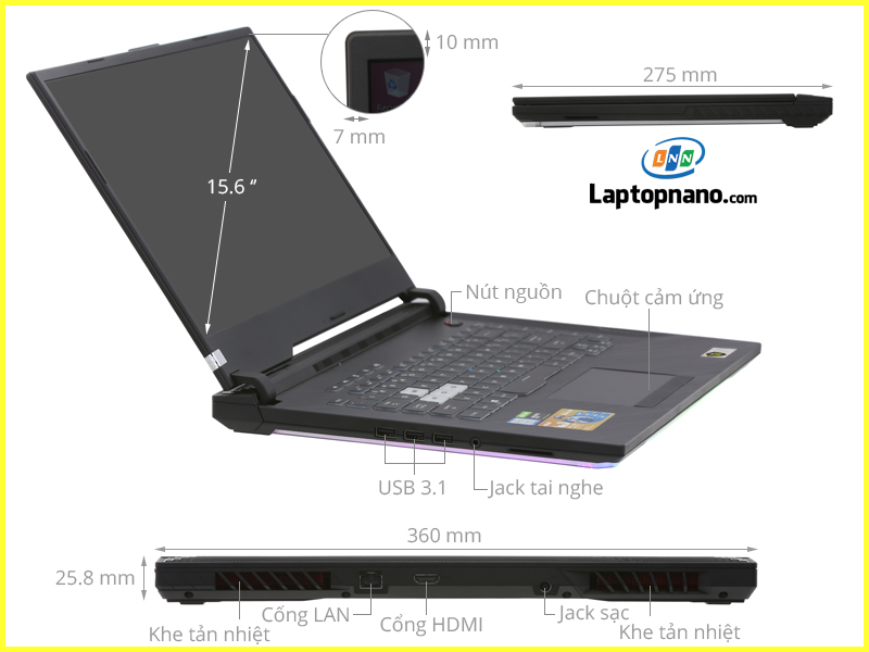 Laptop Asus Gaming ROG Strix G531GD-AL034T Core i7-9750H trang bị cổng kết nối đầy đủ