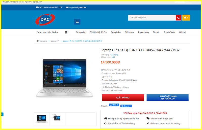 Giá bán Laptop HP 15s-fq1107TU Core i3-1005G1