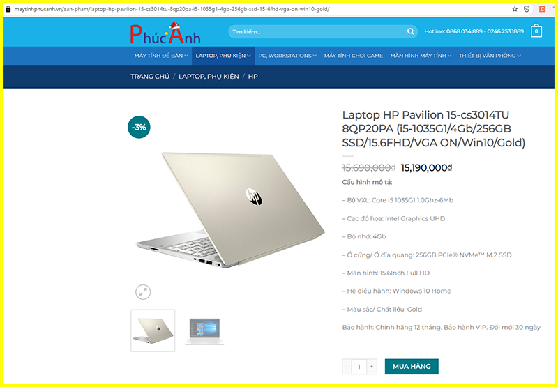 Giá bán Laptop HP Pavilion 15-cs3014TU Core i5-1035G1 trên thị trường 1