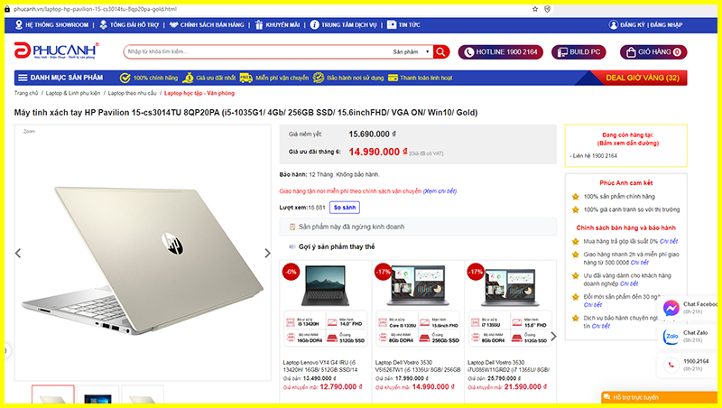 Giá bán Laptop HP Pavilion 15-cs3014TU Core i5-1035G1 trên thị trường