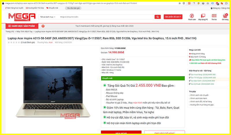 Giá bán Laptop Acer Aspire A315-58-54XF Core i5-1135G7