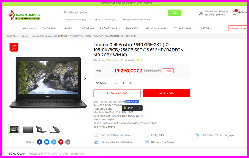 Tham khảo giá bán Laptop Dell Vostro 3590 Core I7-10510U trên thị trường