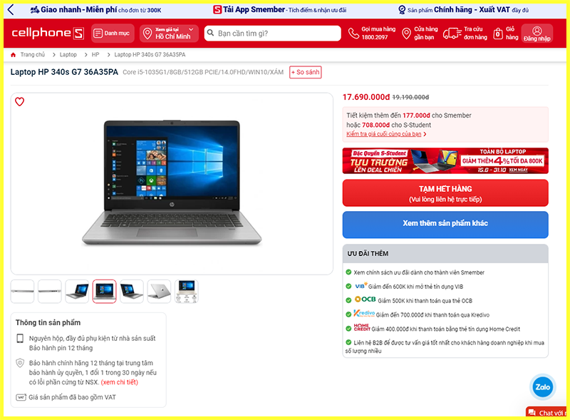 Giá bán laptop Laptop HP 340s G7 Core i5-1035G1 trên thị trường 1