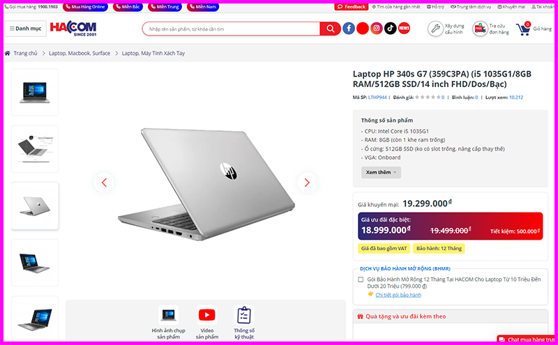 Giá bán laptop Laptop HP 340s G7 Core i5-1035G1 trên thị trường