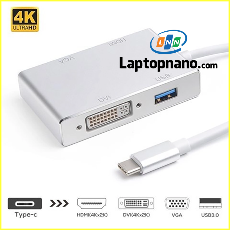 Cáp chuển 4 in 1 chuyển đổi Type-C sang HDMI/ VGA/ DVI/ USB 3.0 1