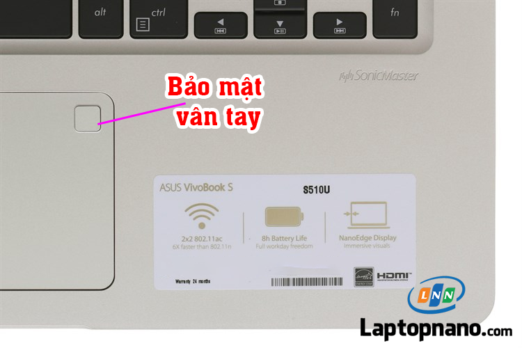 Laptop Asus Vivobook S510UA-BQ414T Core i5-8250U Trang bị Tính năng bảo mật và tiện ích vượt trội