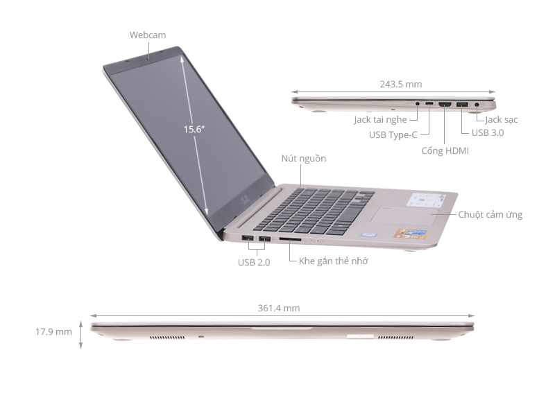 Laptop Asus Vivobook A510UA-EJ1215T (X510UAR) Core i5-8250U trang bị Kết Nối Đa Dạng Linh Hoạt Trong Mọi Tình Huống