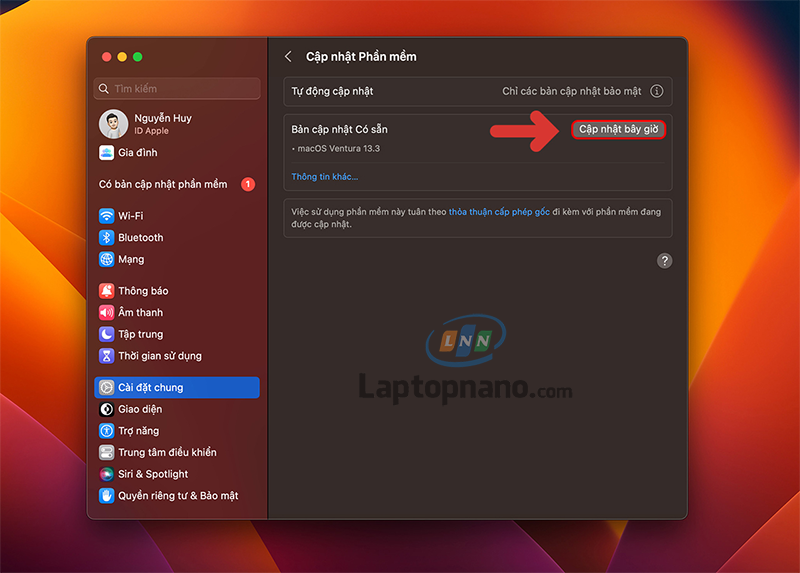 Cập nhật hệ điều hành macos