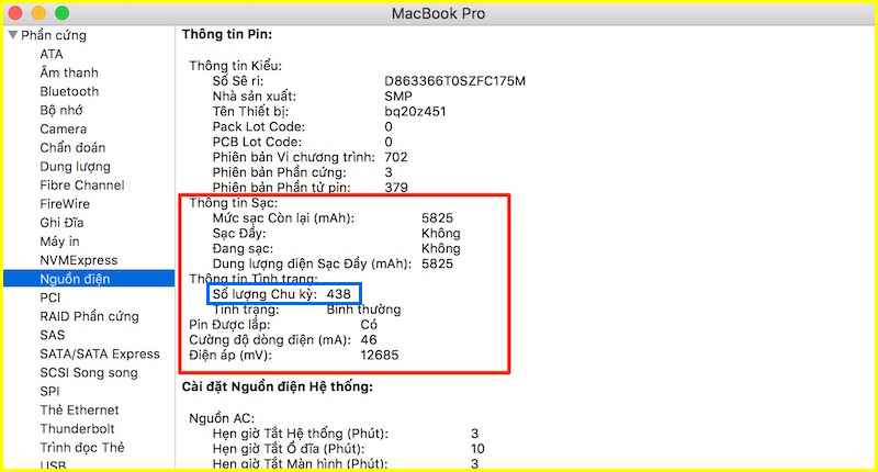 Kiểm tra số lần sạc pin macbook