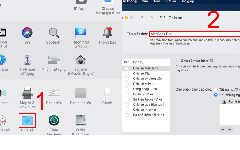 Cách xem tên máy tính trên MacOS bằng Sharing (chia sẻ)